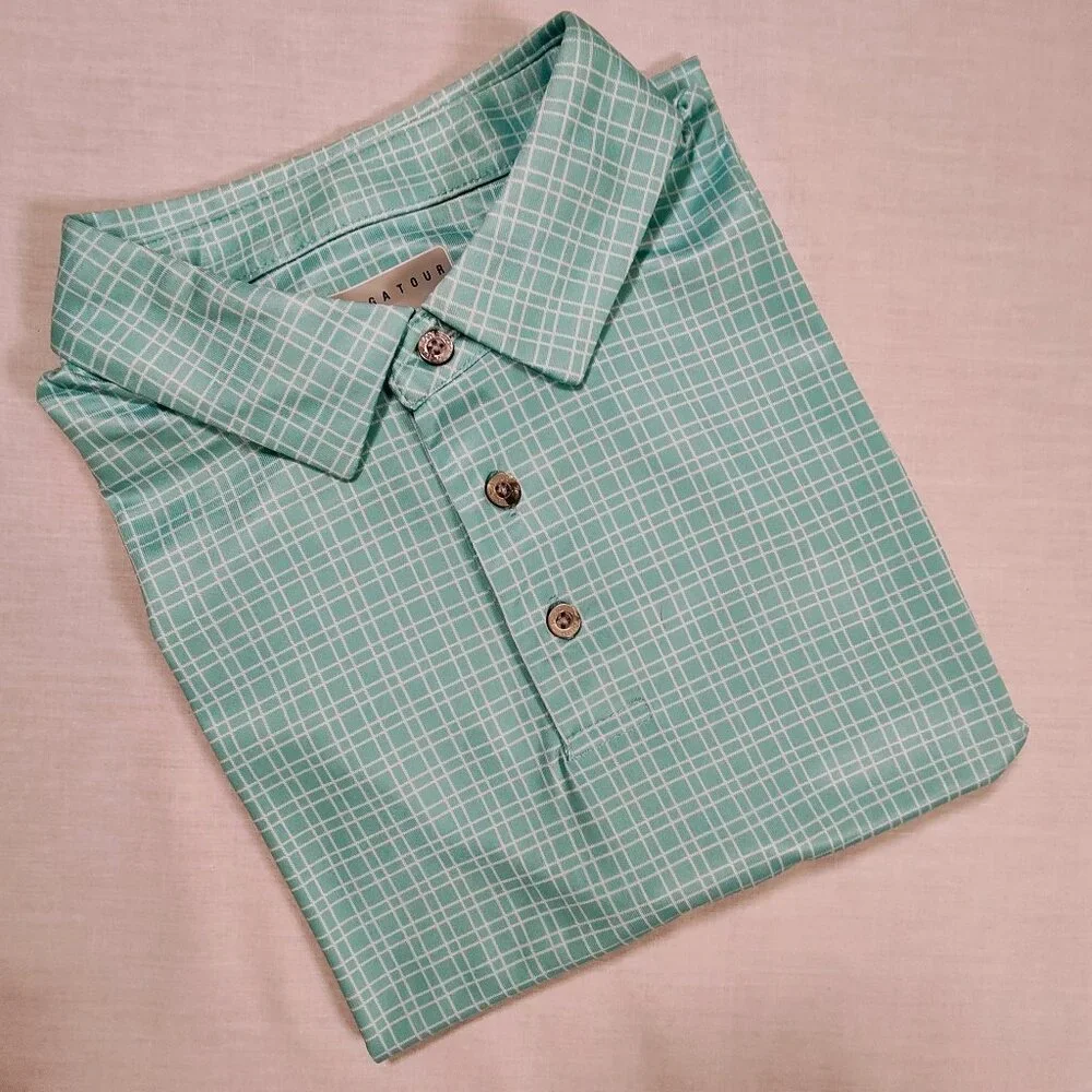 PGA Tour Men's M Pro Series Plaid‎ Polo NWT
